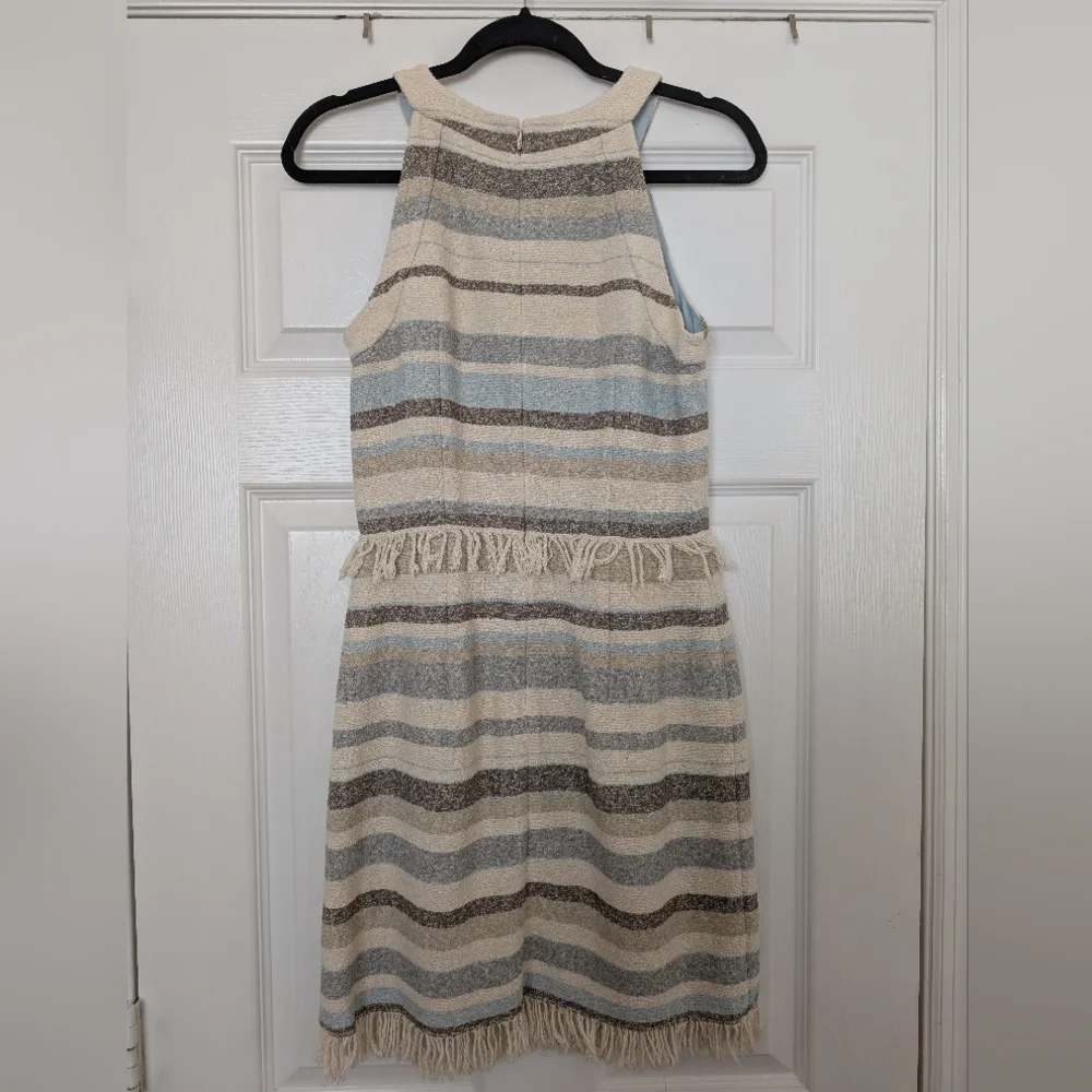 TORY BURCH Sleeveless Striped Fringe Halter Dress